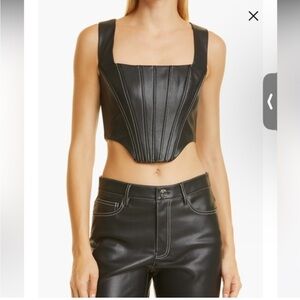 STAUD Faux Leather Alice Black Sleeveless Bustier Crop Top